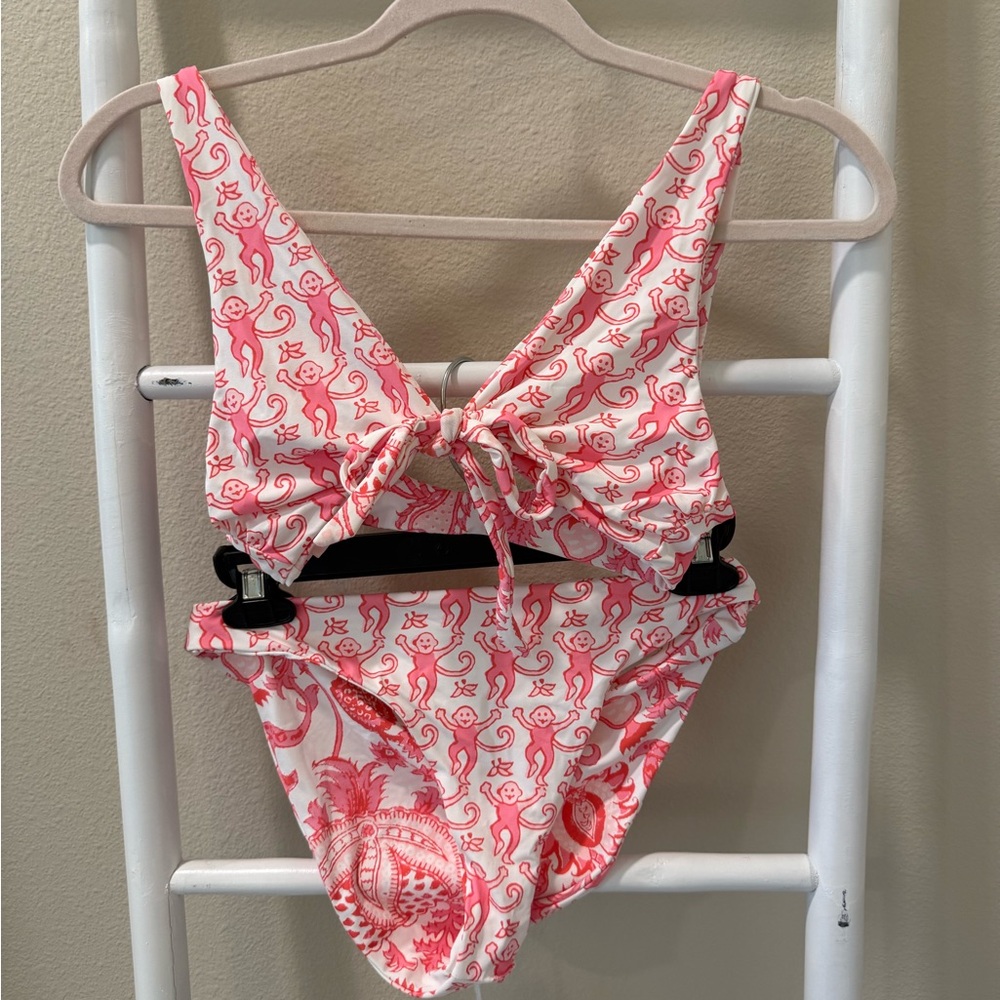 NWT Roller Rabbit Reversible White and Pink Bikini Set